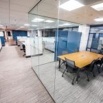 Society of Interventional Radiologists cubicles with glass-walled meeting area