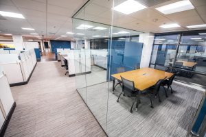 Society of Interventional Radiologists cubicles with glass-walled meeting area